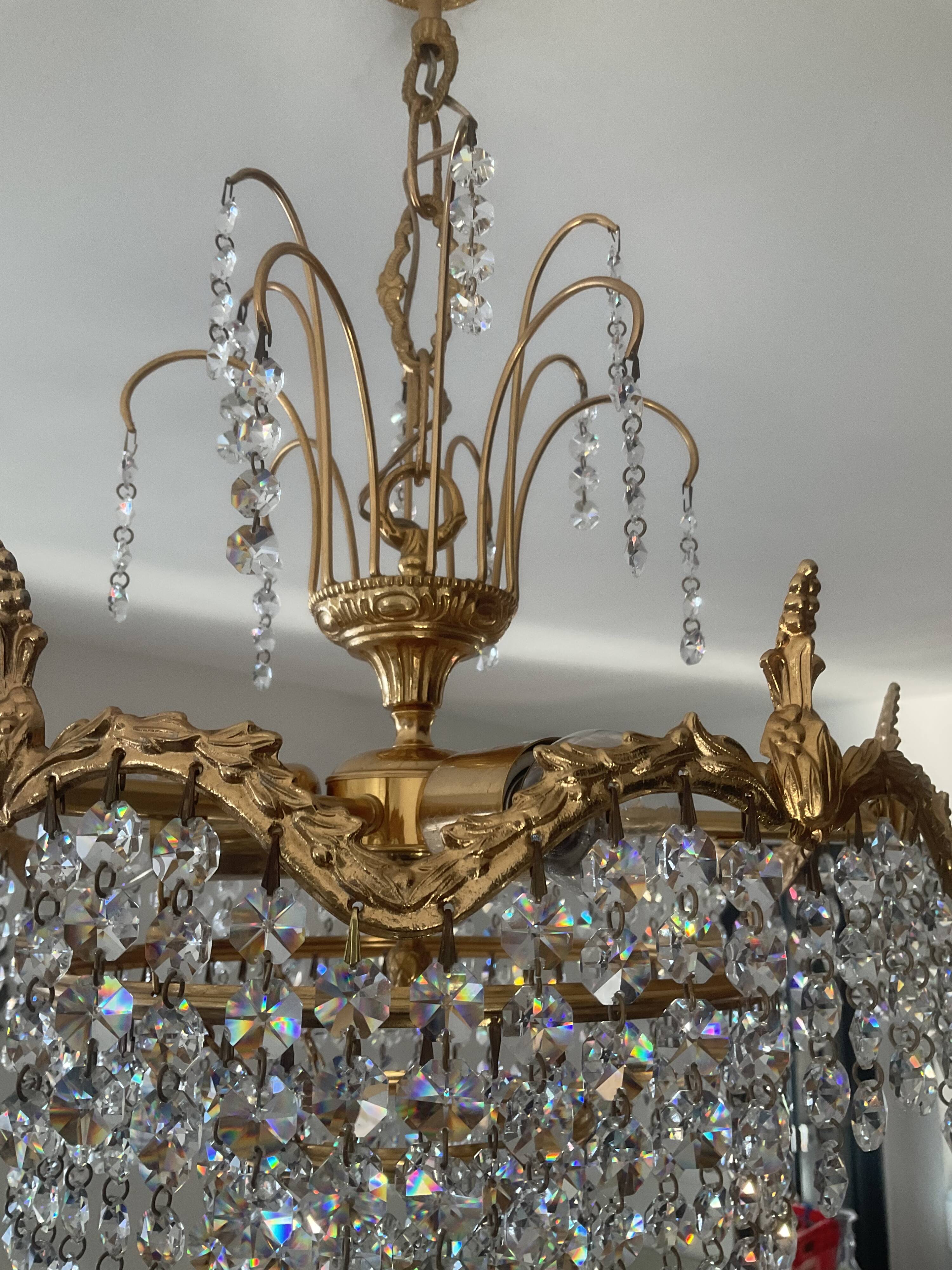 Cascade chandelier with bronze and crystal pendants