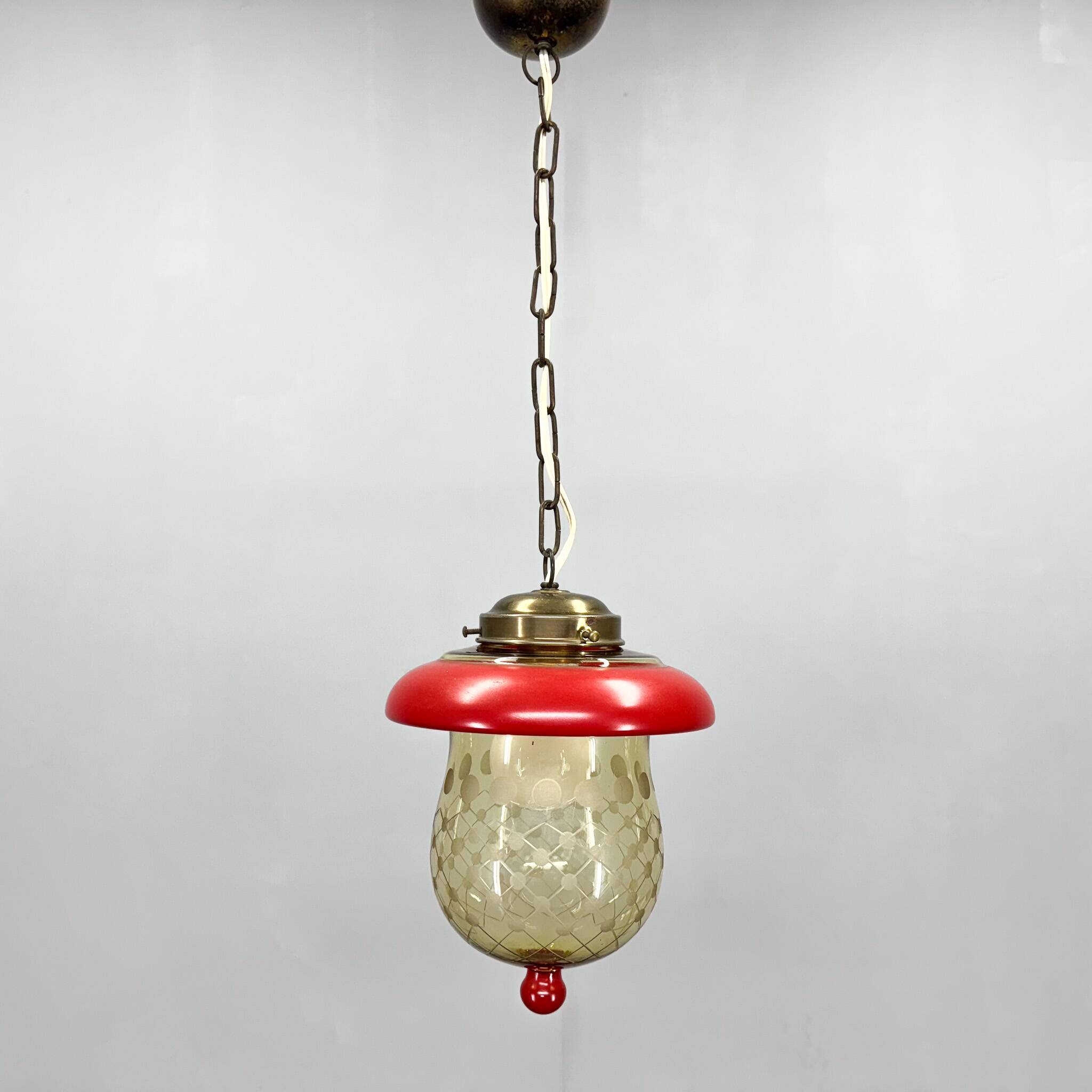Suspension champignon en verre taillé et laiton des années 1950, Allemagne
