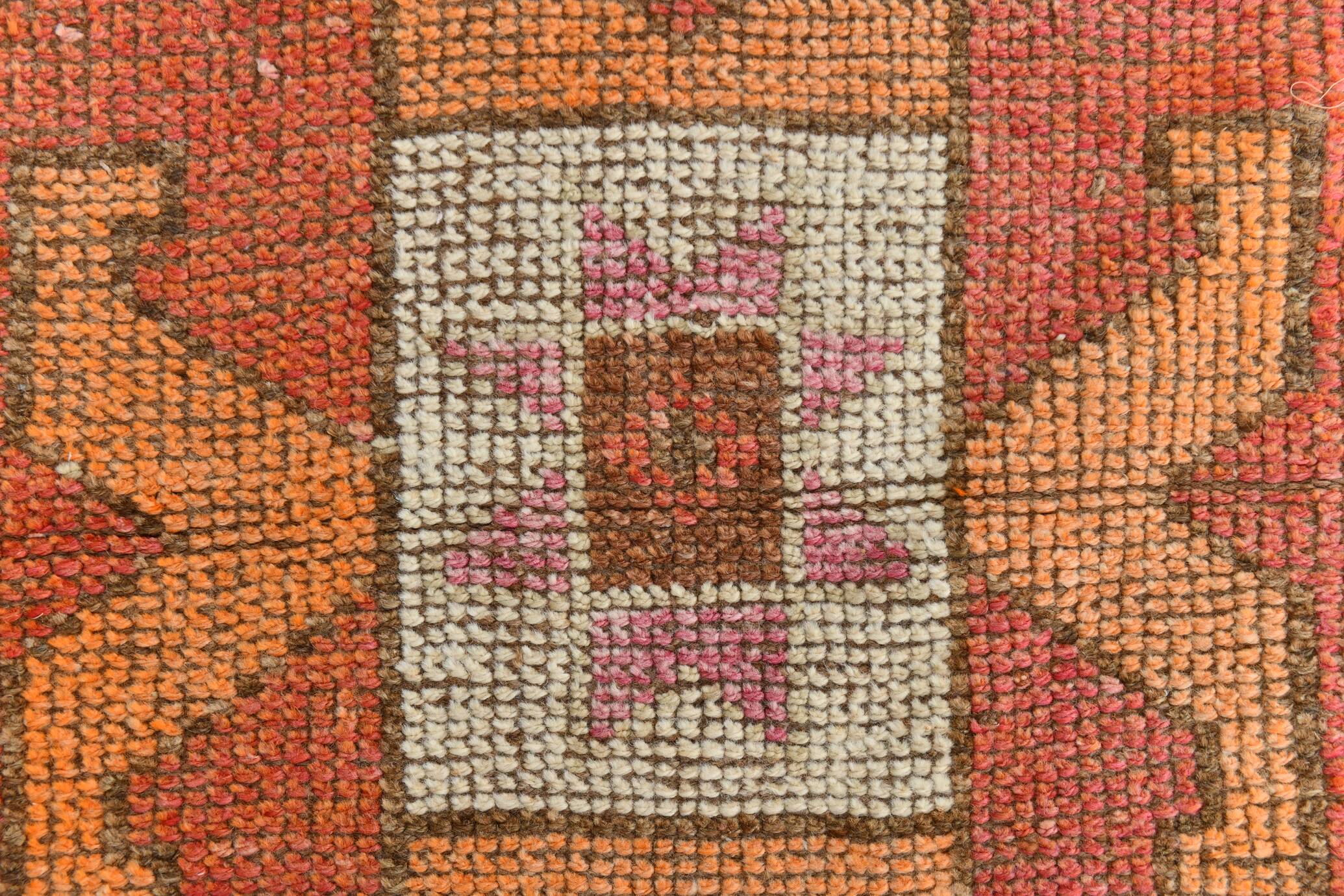 Brown & Orange Turkish Runner Rug, 92x328Cm