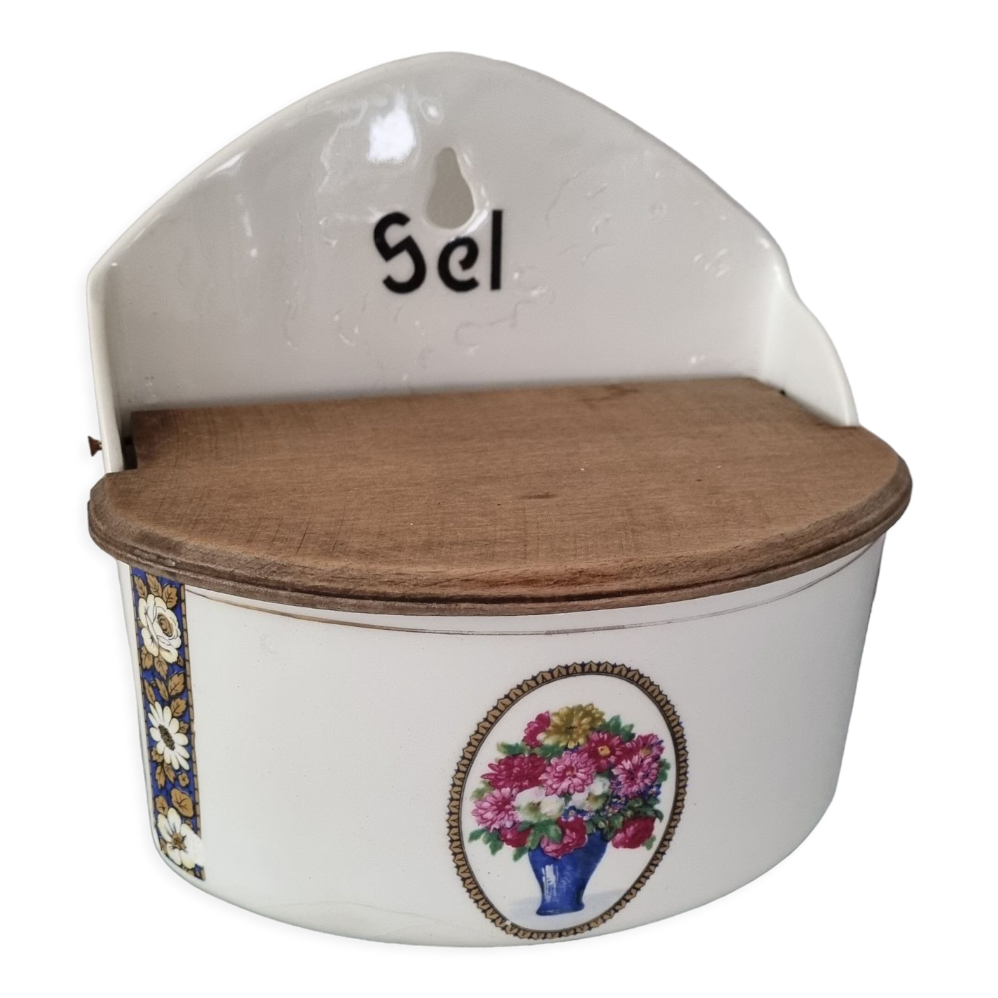 Old porcelain salt box at the beginning of the twentieth century