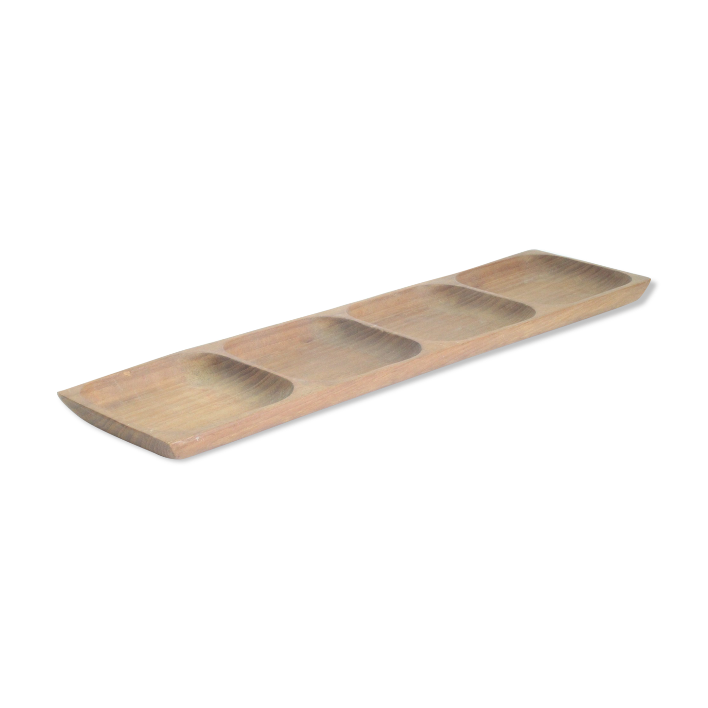 Long teak wooden serving tray or dish with four compartiments