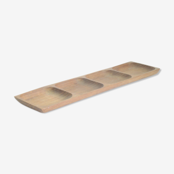 Long teak wooden serving tray or dish with four compartiments