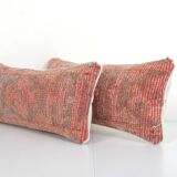 Set of Two Turkish Oushak Rug Pillow Cover, Pair Oblong Chair Cushion, Neutral Pillow Cases Made Out
