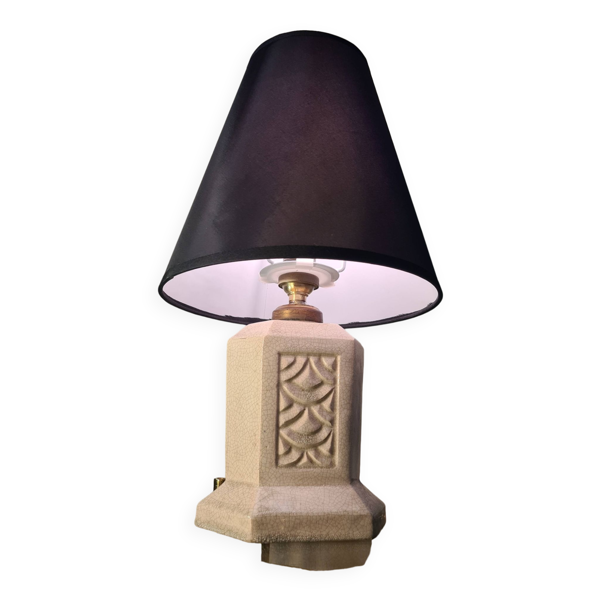 pretty cracked ceramic lamp 1920 to 30 with original inter backelite electricity its function