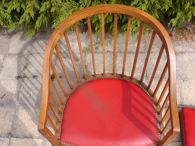 Red leather armchair and footrest