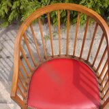 Fauteuil et repose pieds cuir Rouge