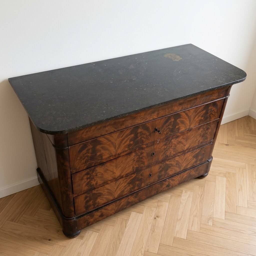 Antique Louis-Philippe commode in wood and marble