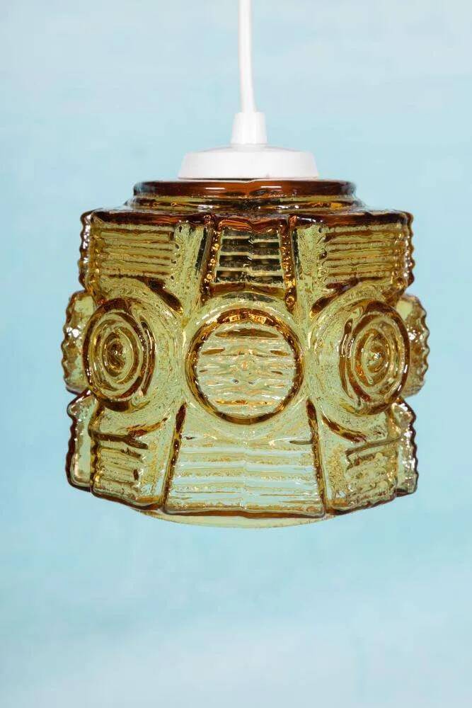 Vintage glass pendant light Vitrika, mid-century amber pendant.