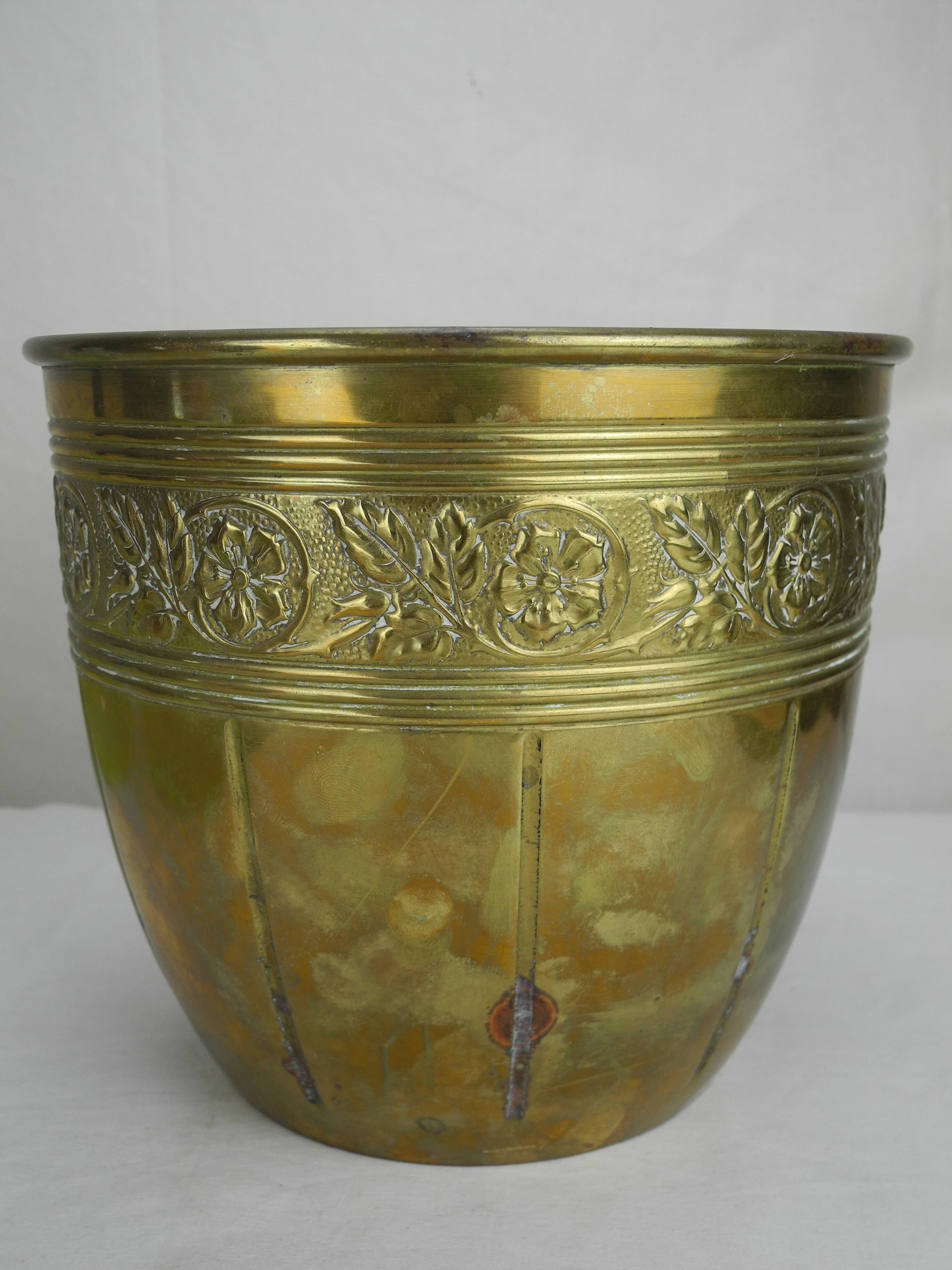Antique gilded brass flowerpot