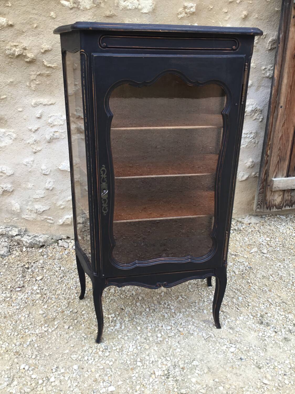Louis XV style black patinated cherry wood display case
