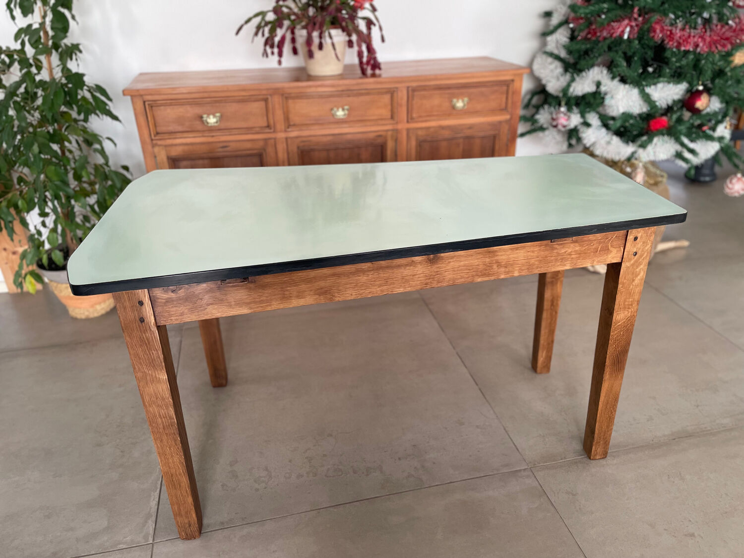 Formica and wood kitchen table