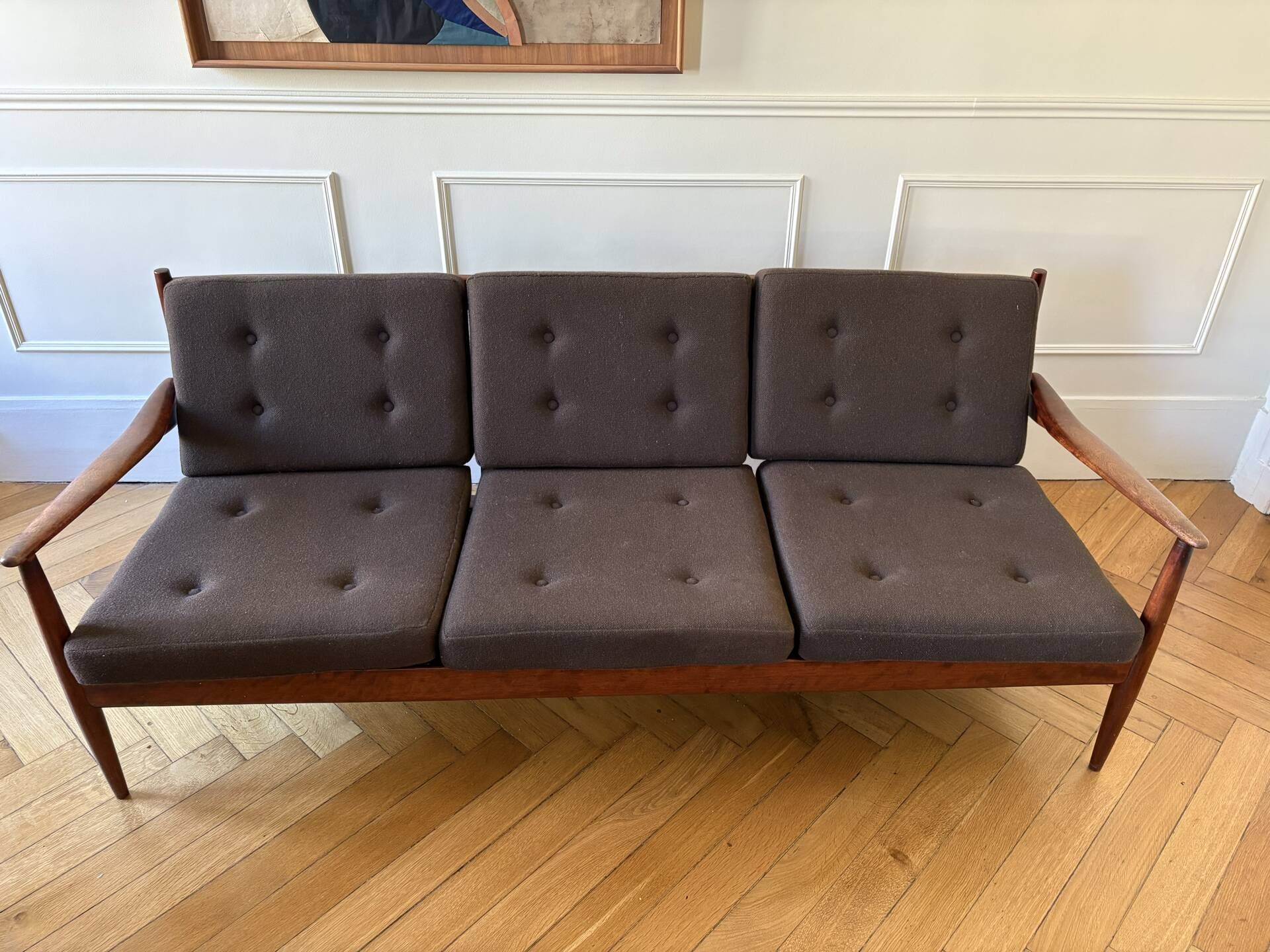 Teak and Danish Scandinavian wool sofa