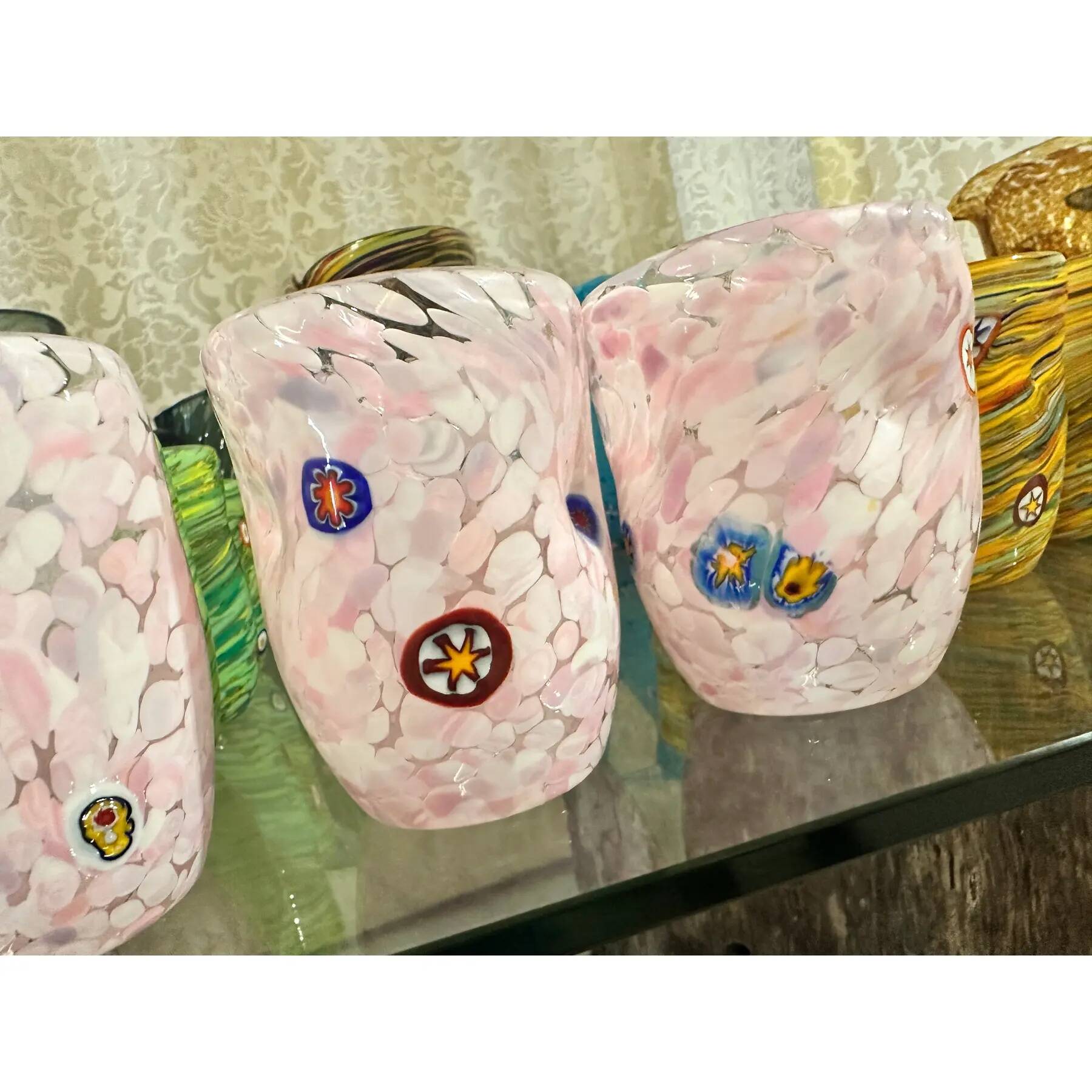 Contemporary Modern Pink Spot with Murrine Murano Glasses - Set of 6