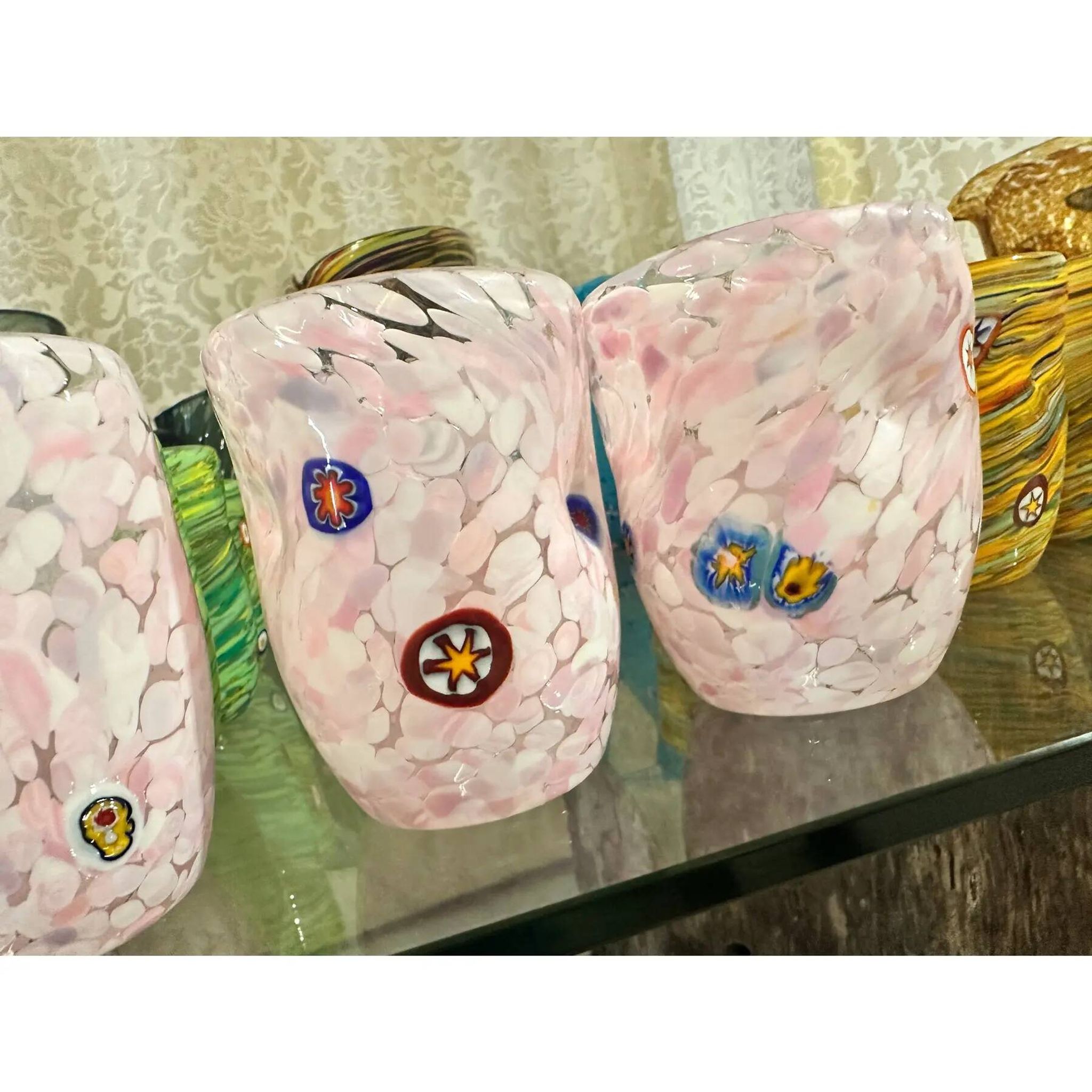 Contemporary Modern Pink Spot with Murrine Murano Glasses - Set of 6