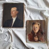 Huiles sur toile portraits couple tableaux anciens