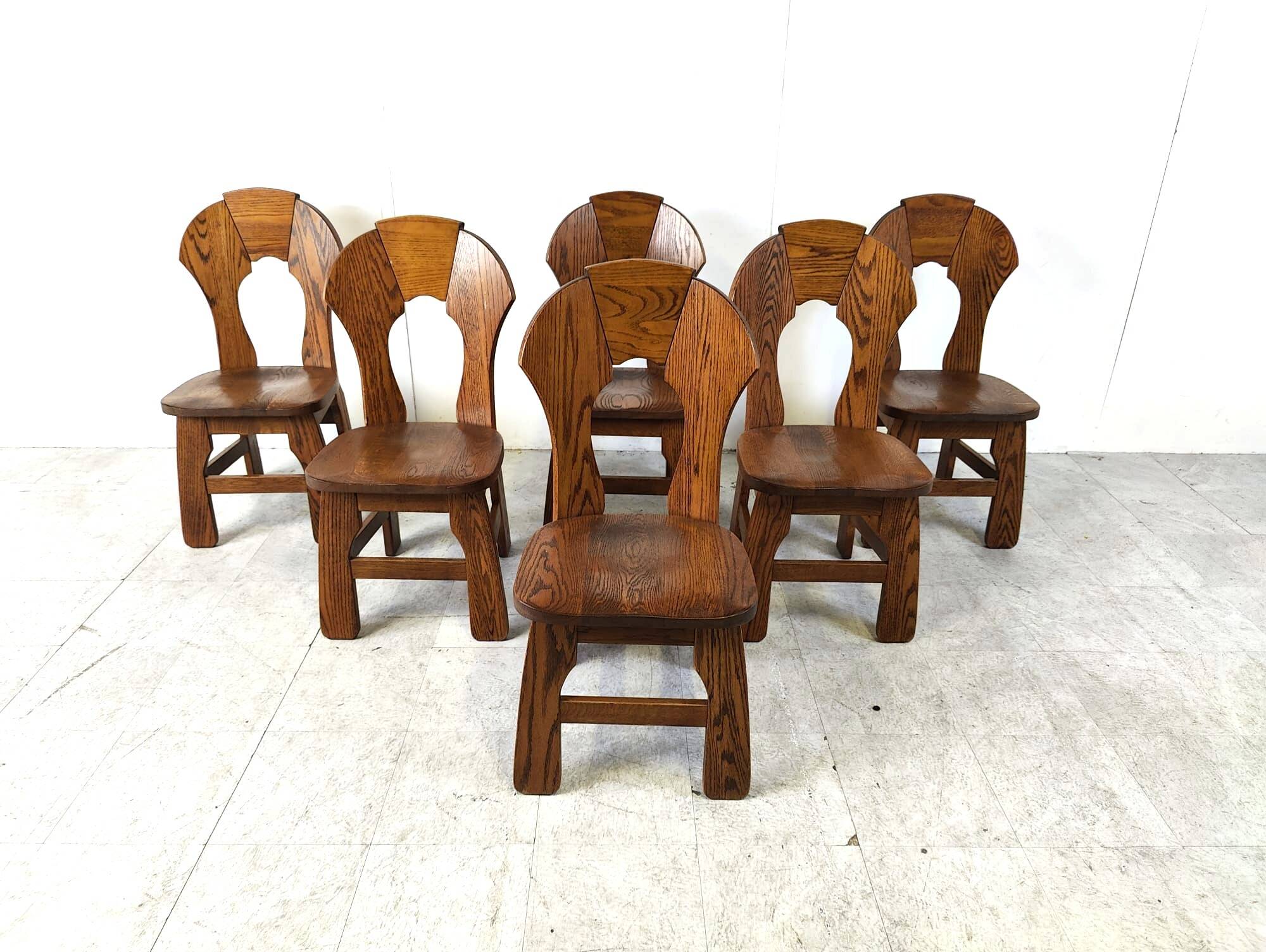 Vintage brutalist dining chairs, set of 6 - 1960s