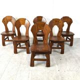 Vintage brutalist dining chairs, set of 6 - 1960s