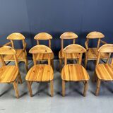 Vintage pine wood dining chairs - 1980s - set of 8