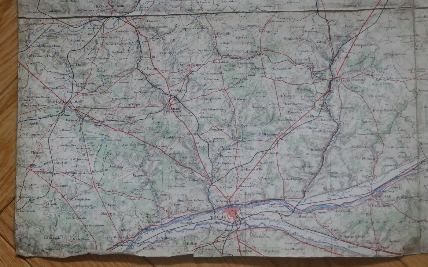 Old map of Tours, Blois, Orléans, Le Mans