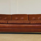 Retro vintage Danish 3 person Svend Skipper sofa in chestnut brown leather