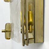 Pair of Modern Sconces in Brass and Milk White Murano Glass and Amber Glass