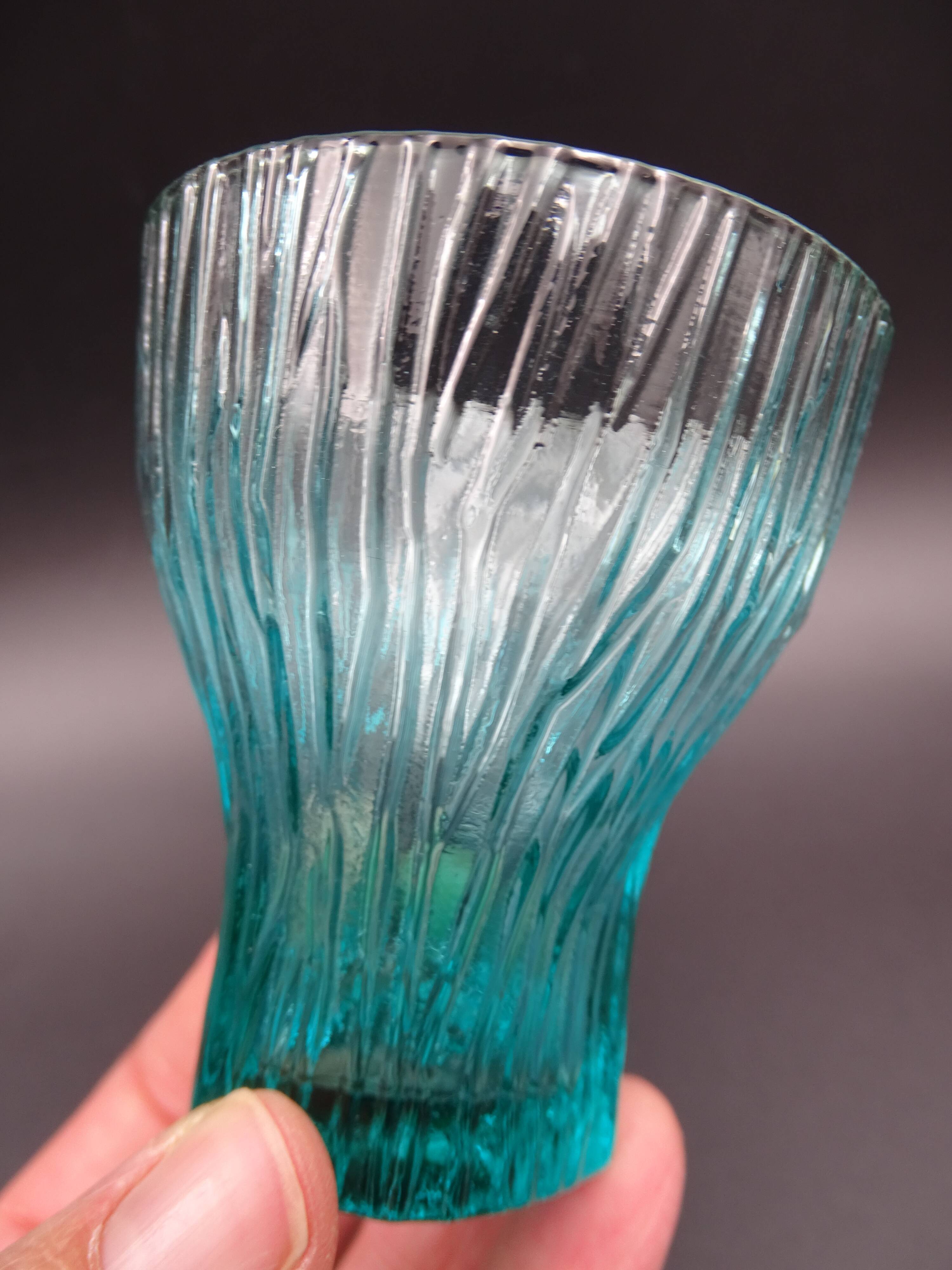 Set of 6 turquoise glass water glasses around 1975