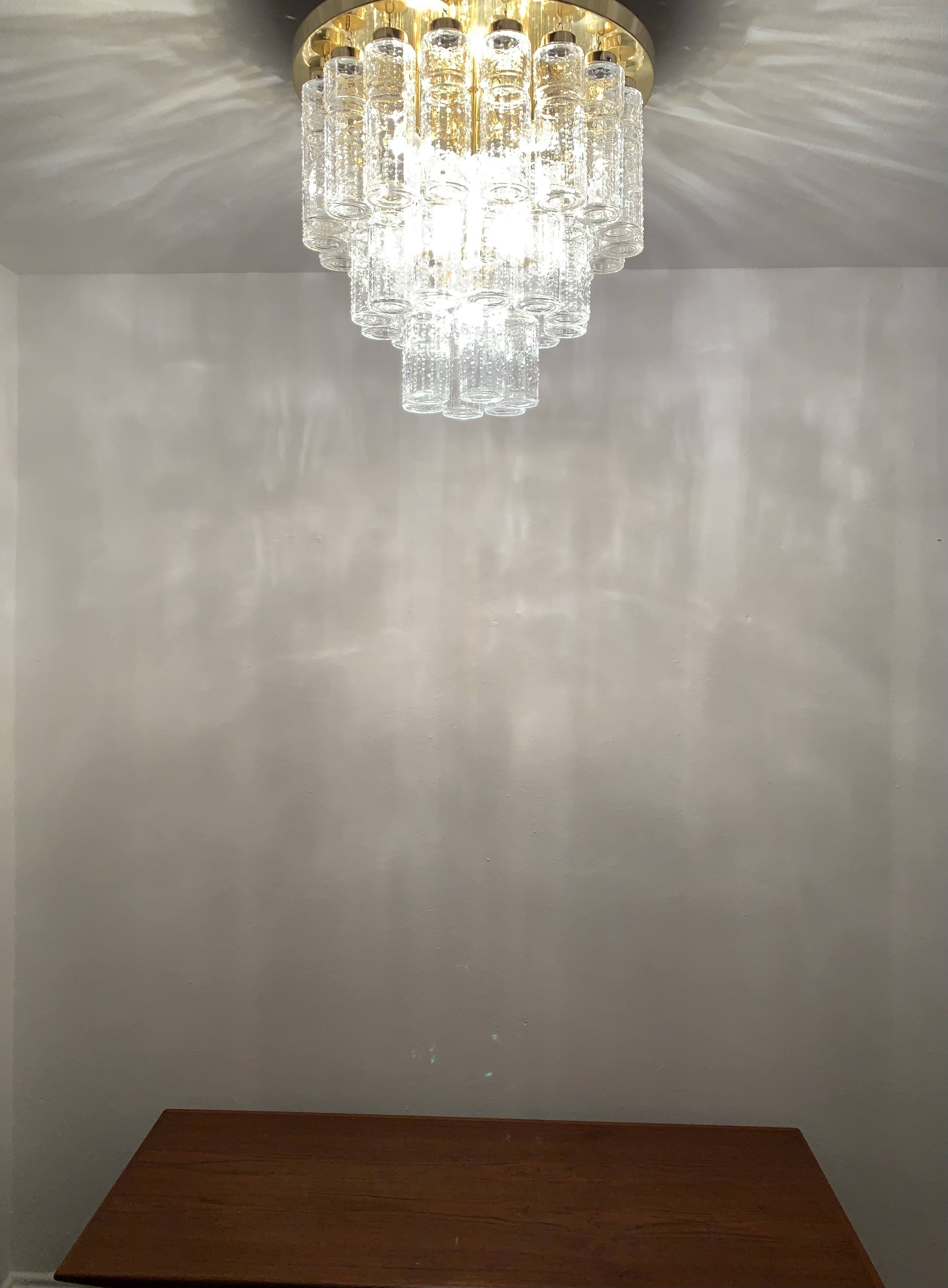 Large Brass Chandelier by Glashütte Limburg
