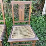 Pair of wooden and cane chairs