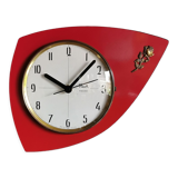 Vintage formica clock silent wall clock asymmetrical "Flash transistor red flower"