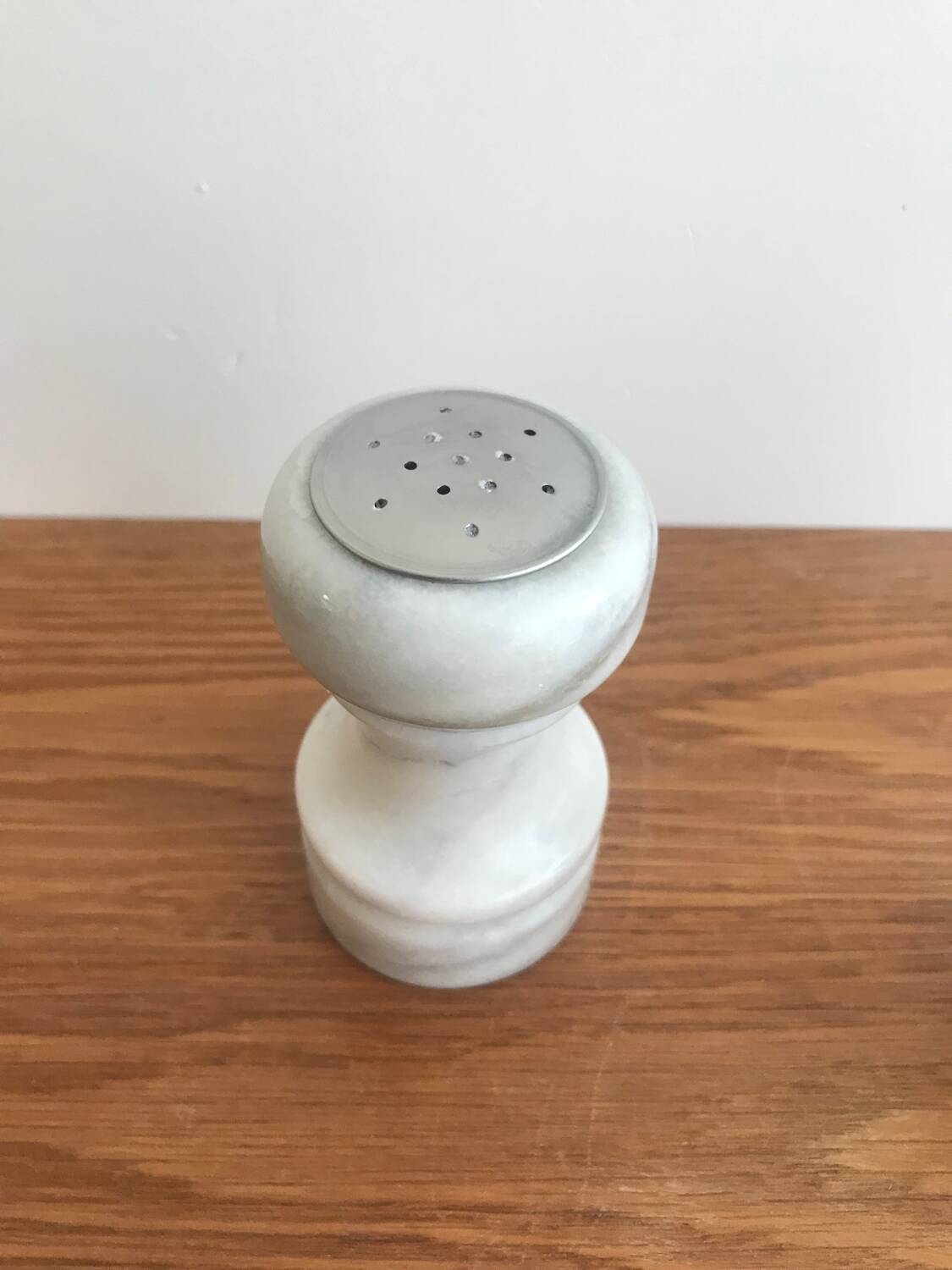 Vintage white marble salt/pepper/mustard shaker set