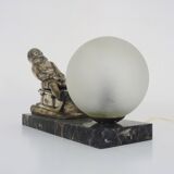 Lamp, Art Deco sled base night light in spelter on marble base