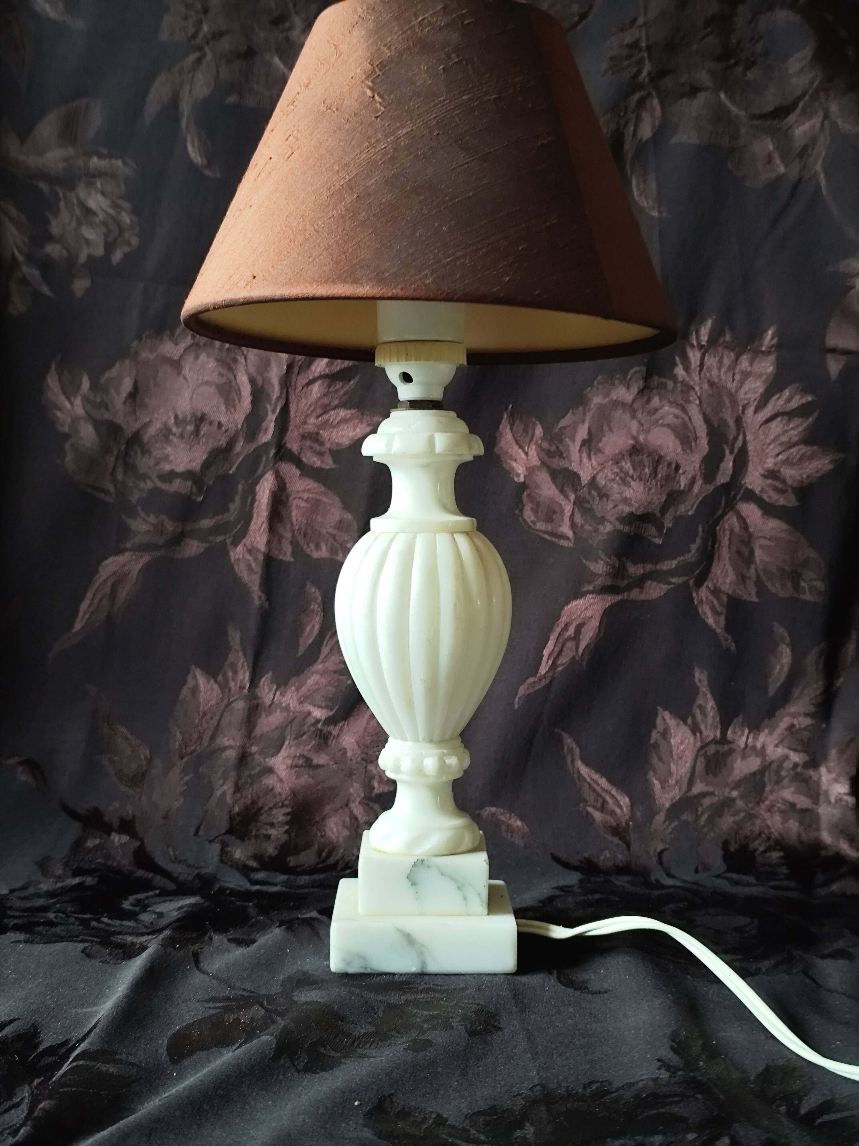 Twisted marble lamp base - white stone urn