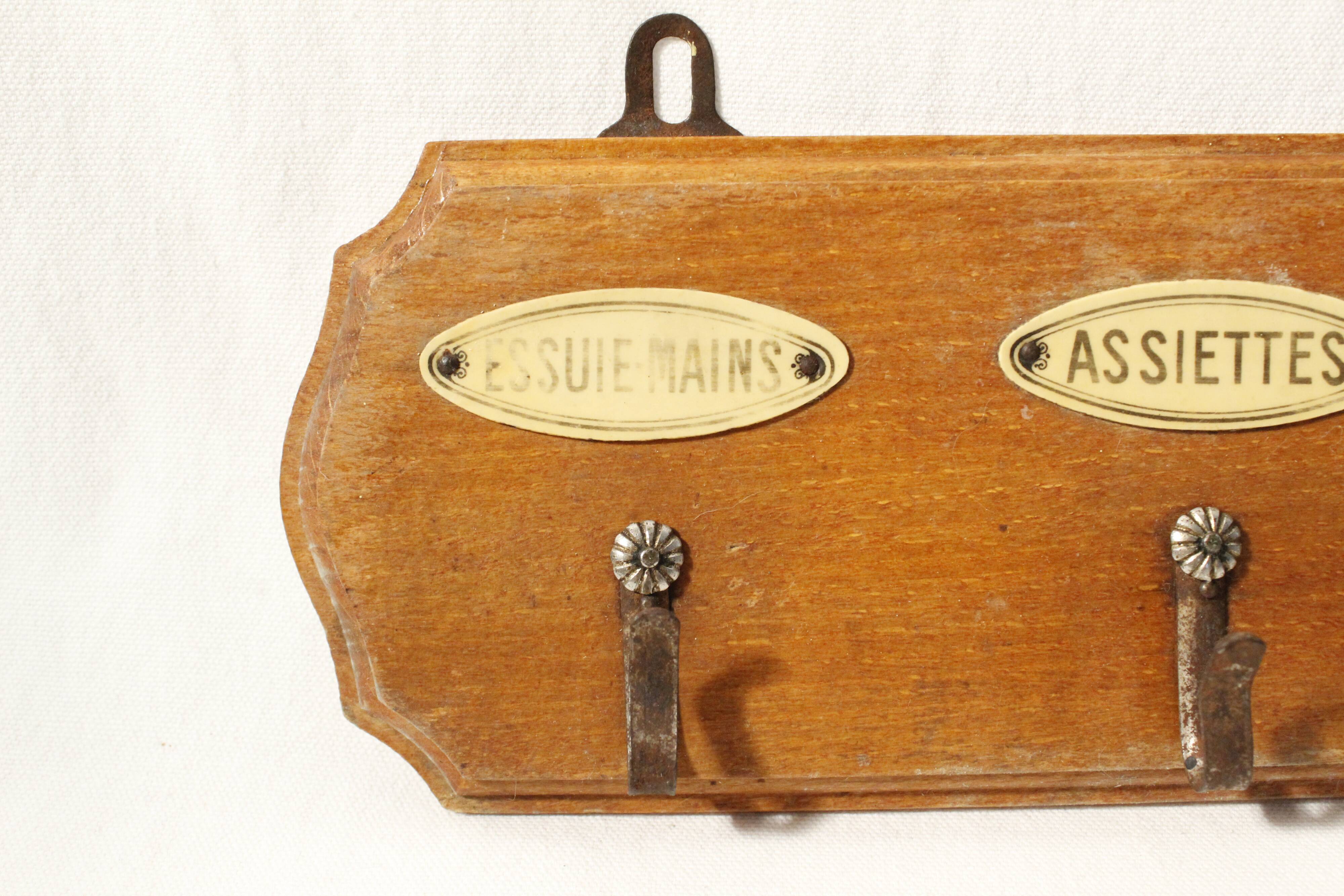 Vintage antique wooden tea towel holder 4 hooks