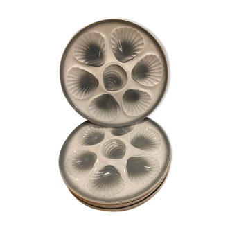 6 grey oyster plates in wolf mill earthenware