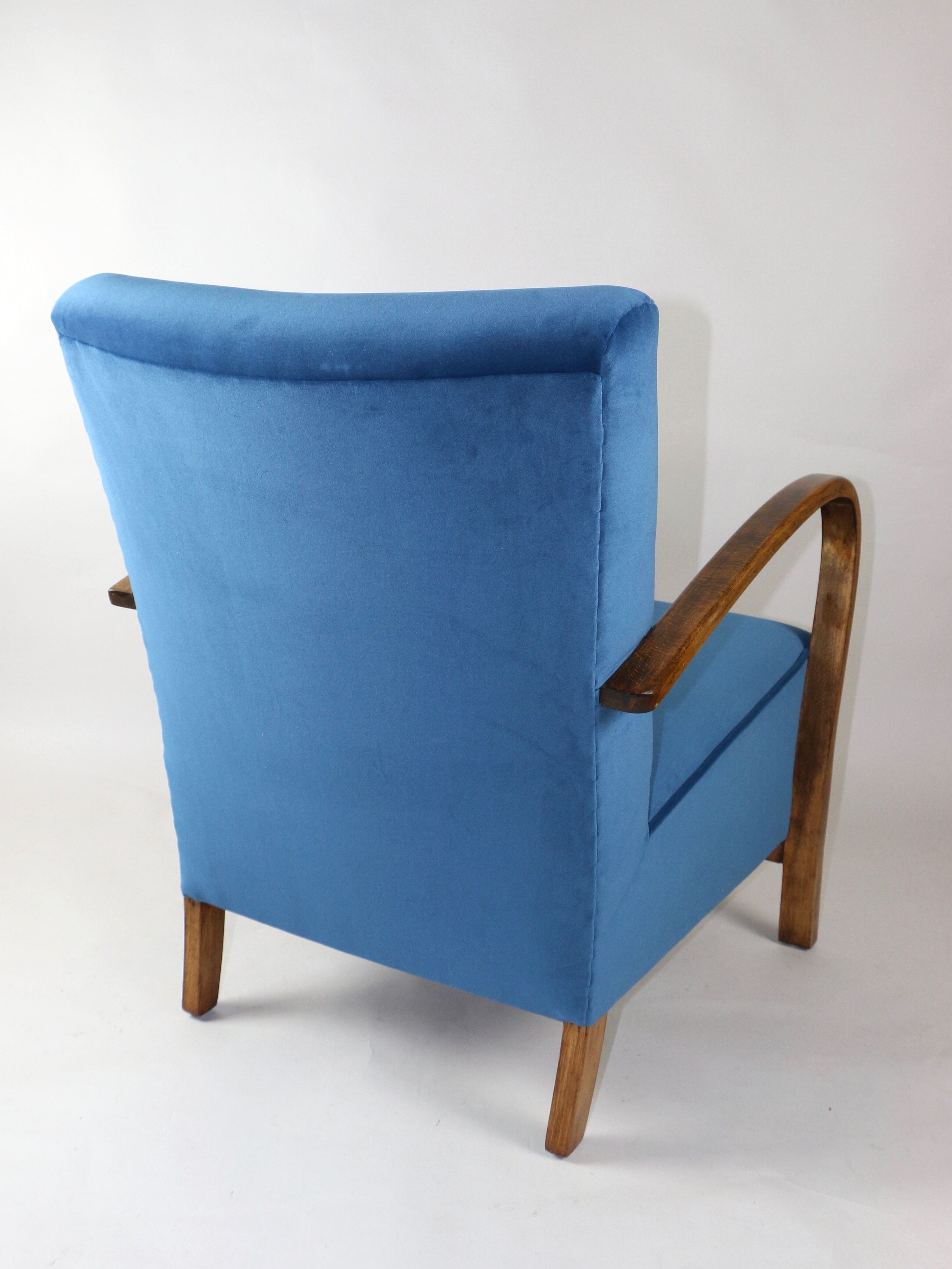 Fauteuil en velours bleu Art Déco, années 1960