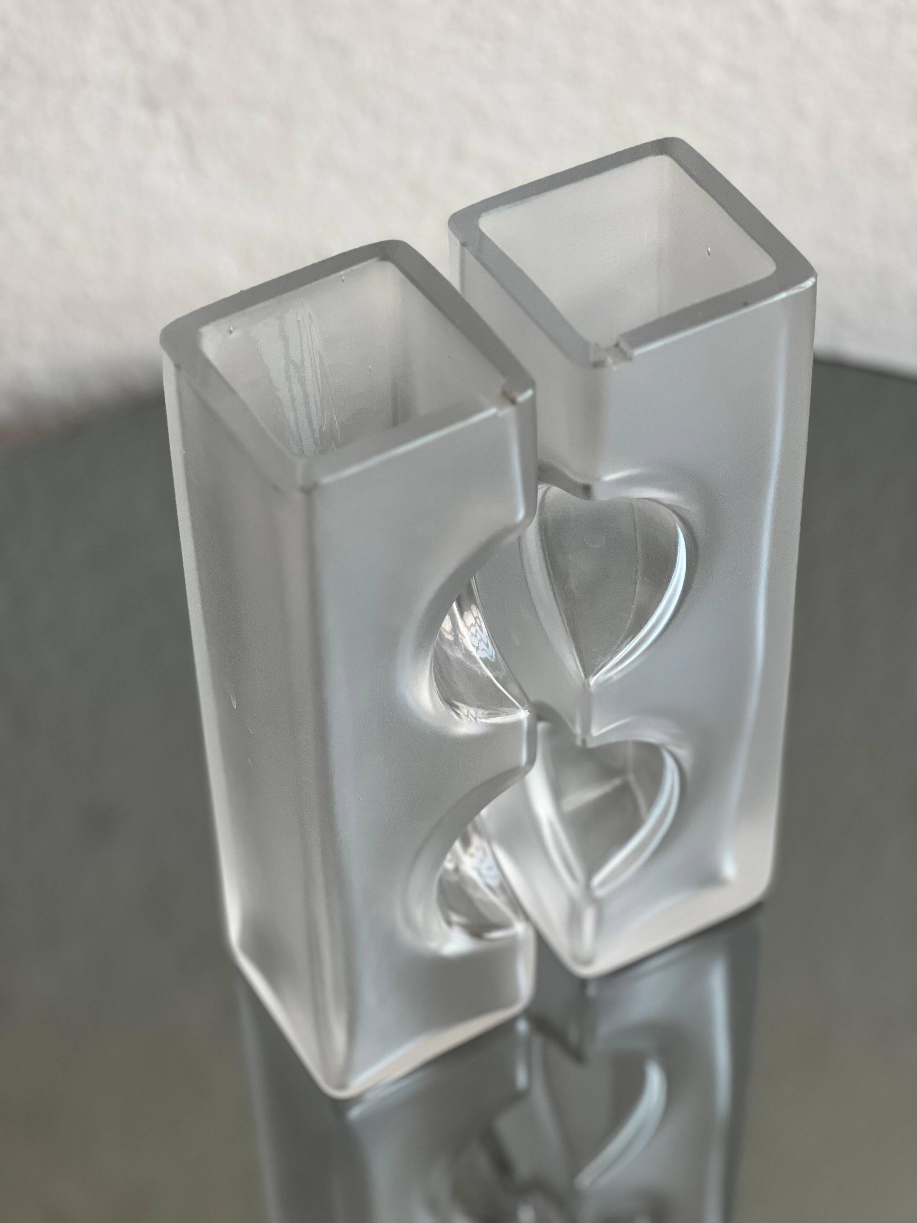 Decorative glass sculpture vases,  1980s clear glass modern bookcase accent