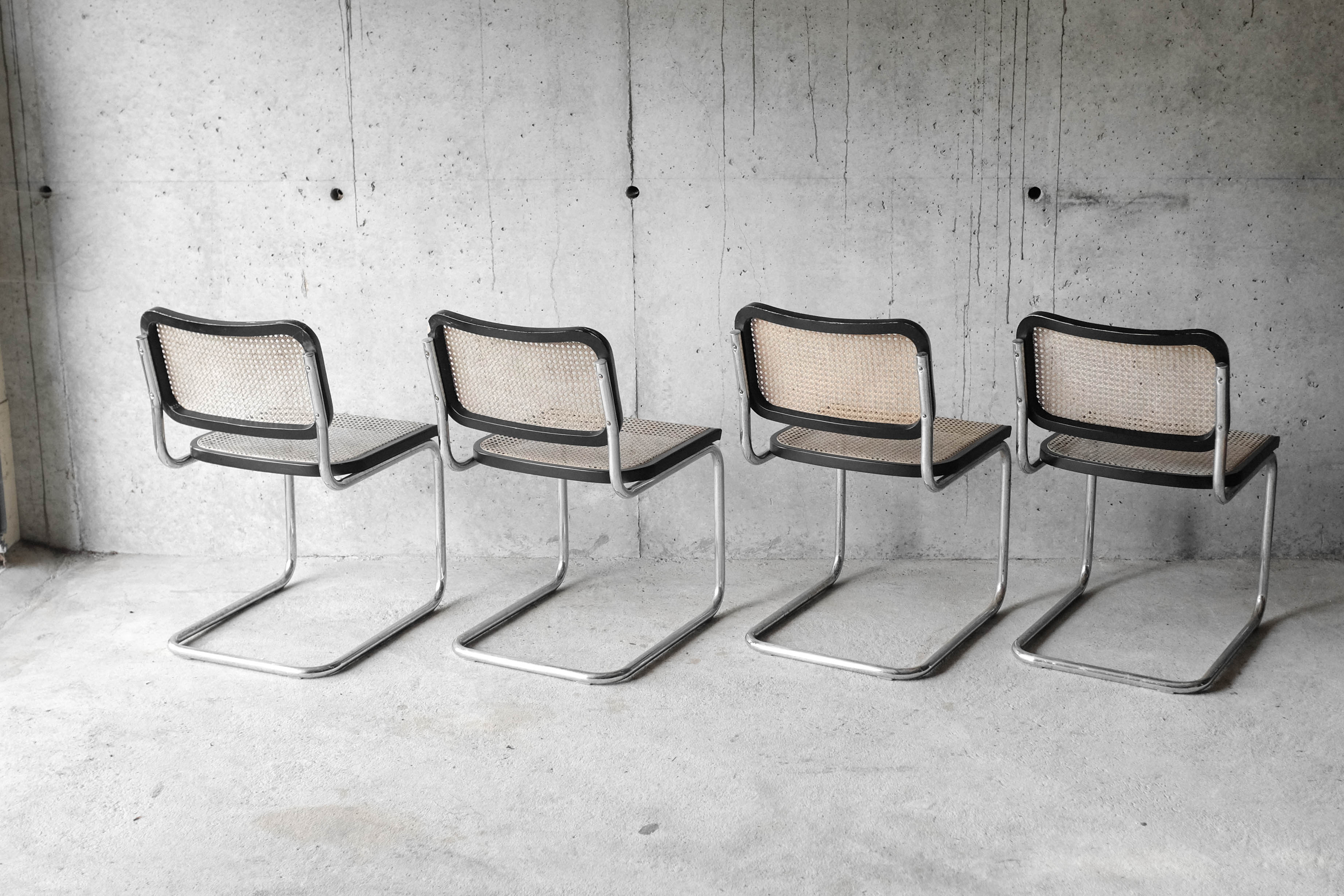 Set of 4 black cesca B32 chairs by Marcel Breuer