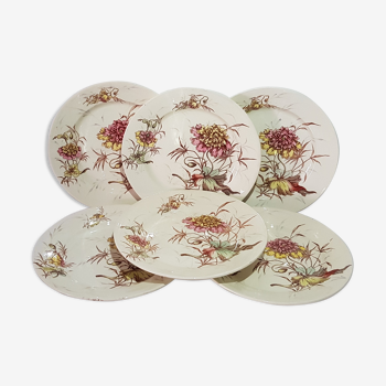 Set of 6 dessert plates in Luneville earthenware, iron earth, polychrome