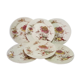 Lot de 6 assiettes à dessert en faïence de Luneville, terre de fer, polychrome
