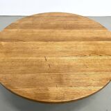 Circular coffee table in solid oak, circa 1960