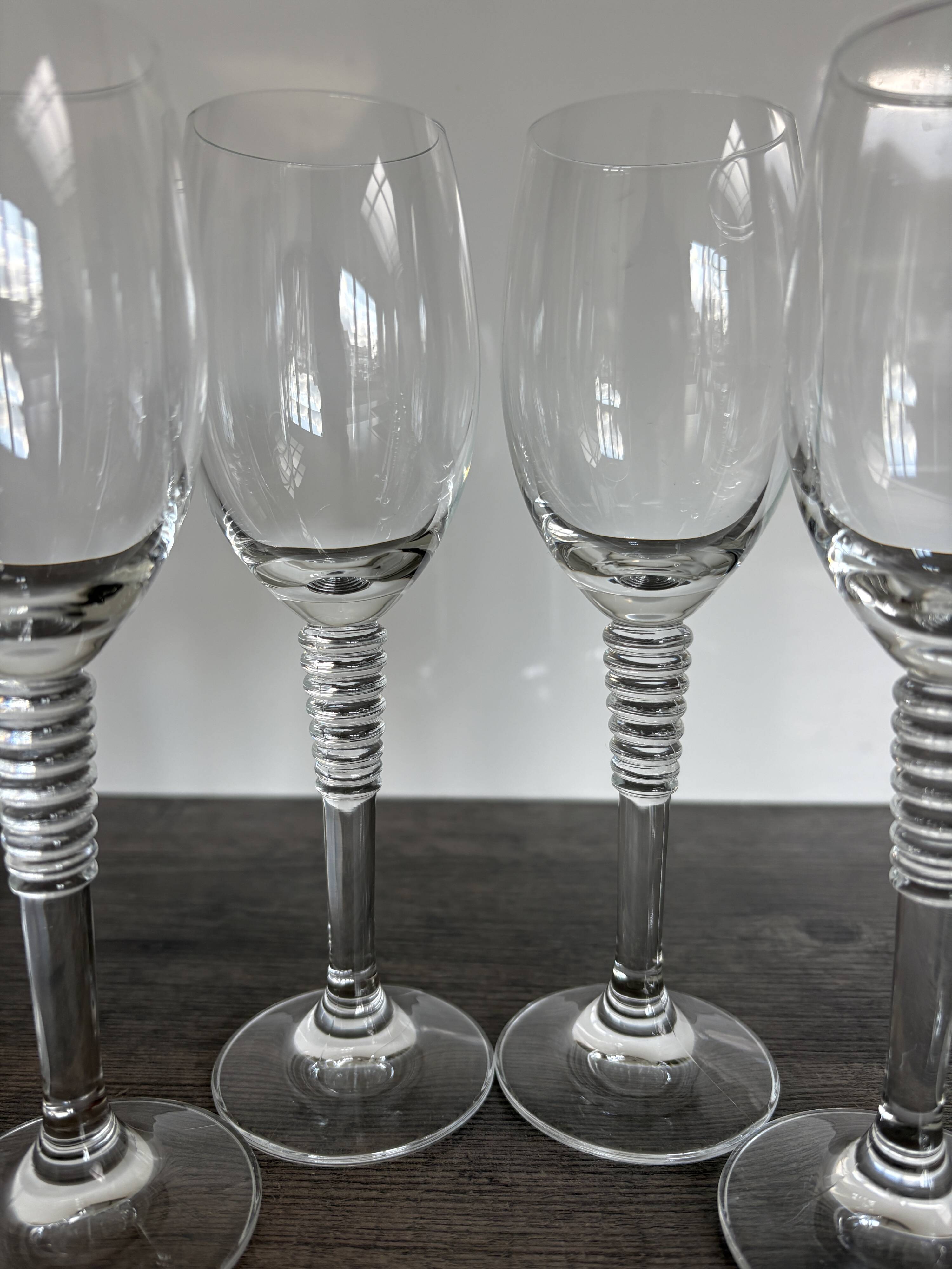 6 Vintage Ribbed Stem Crystal Glasses