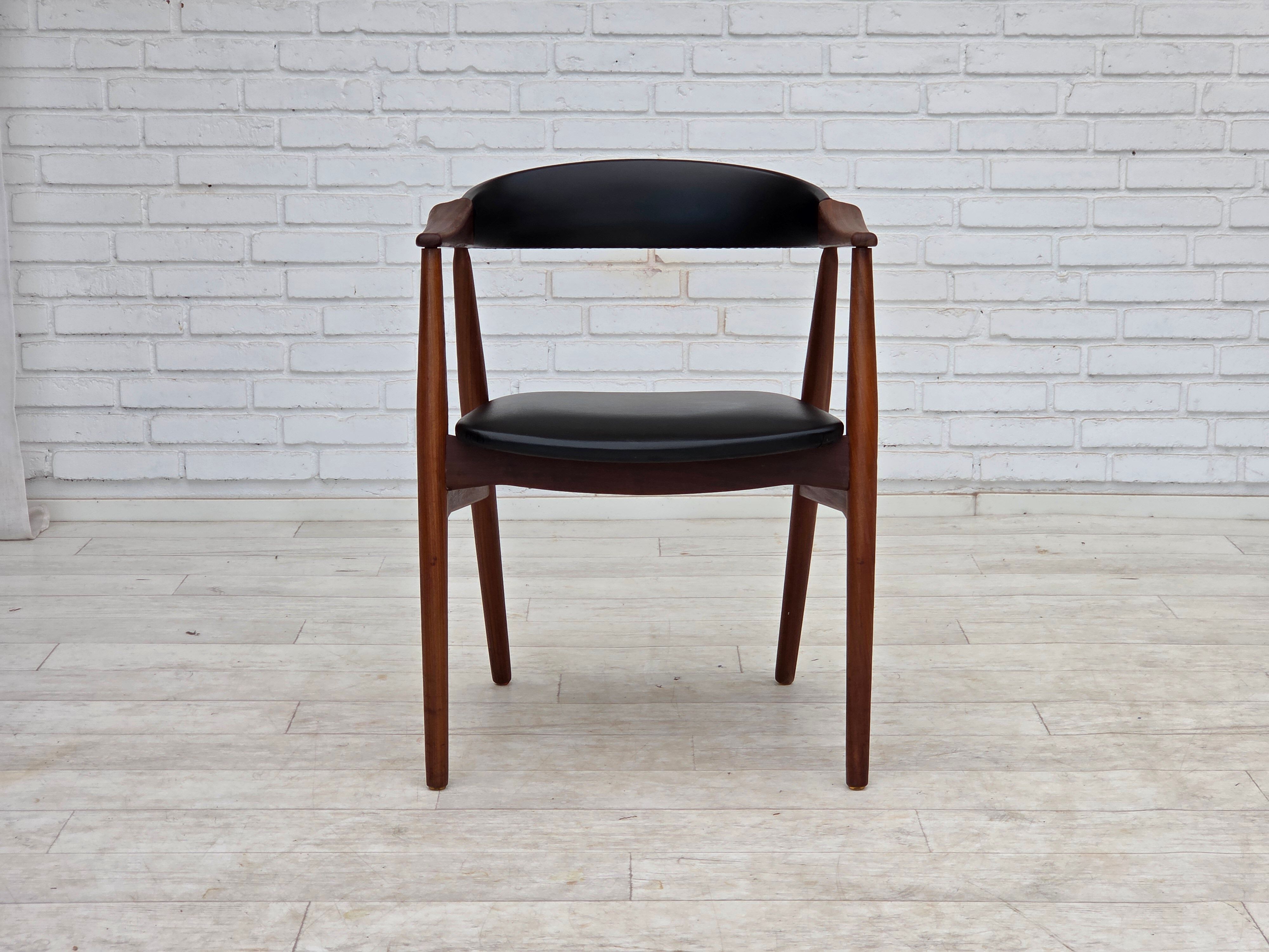 1960s, Danish armchair. Teak wood, black artificial leather.