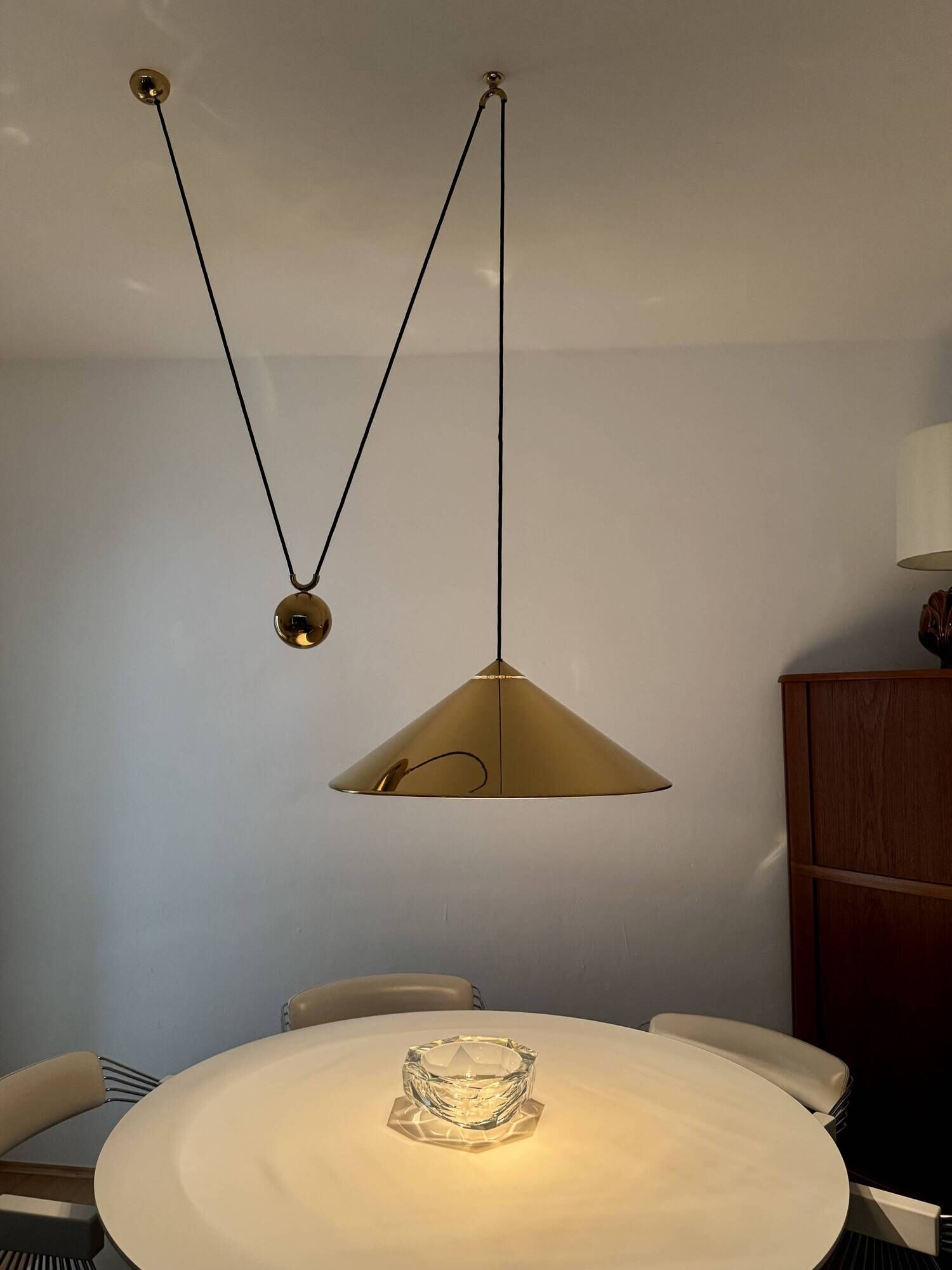 Adjustable Brass Keos Pendant Lamp with Counterweight by Florian Schulz