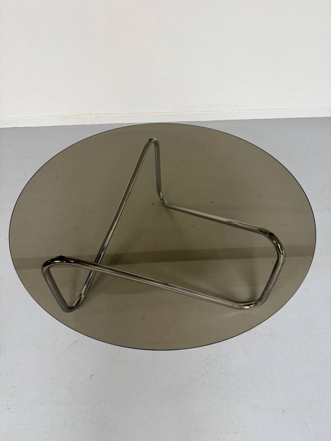 Tubular coffee table and smoked glass, French design, vintage 60s