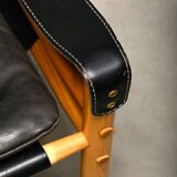 Arne Norell Sirocco Safari Lounge Chairs in Black Leather and Ash, Sweden