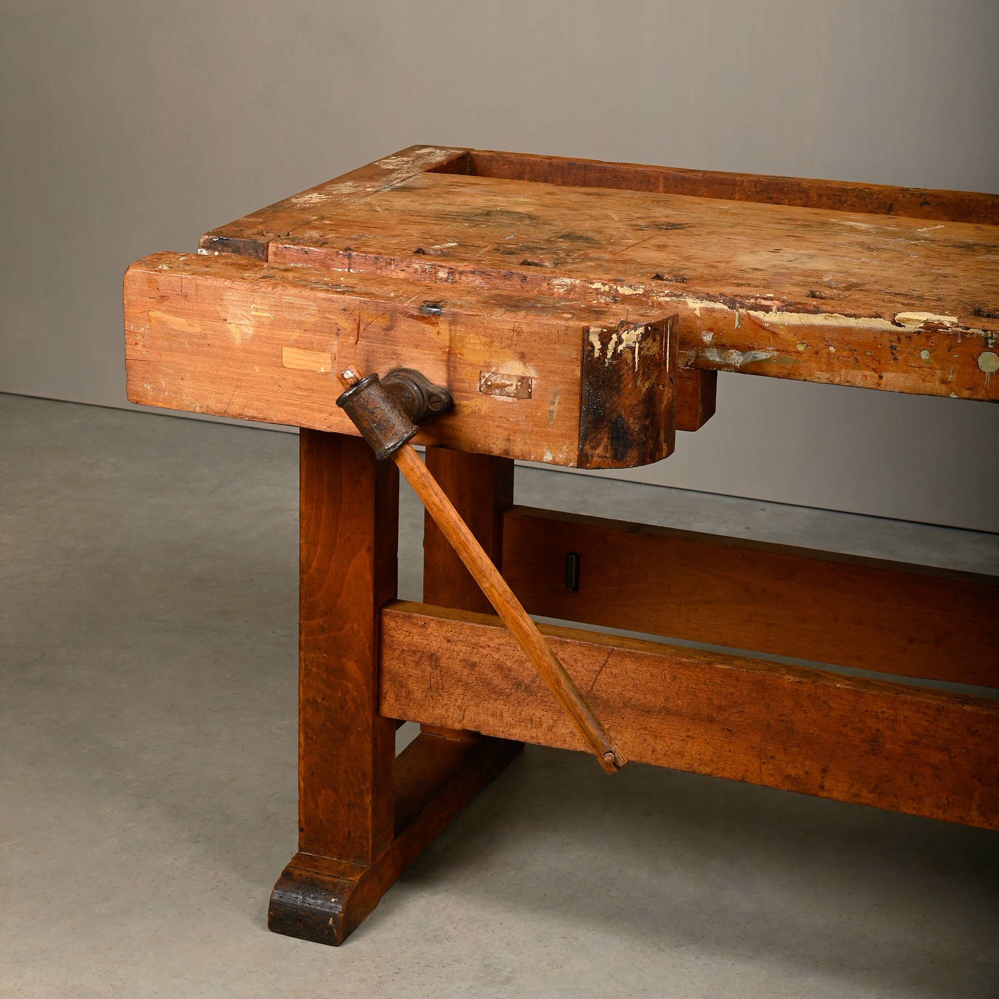 Vintage Wooden Industrial Rustic Carpenter’s Workbench with Two Vises