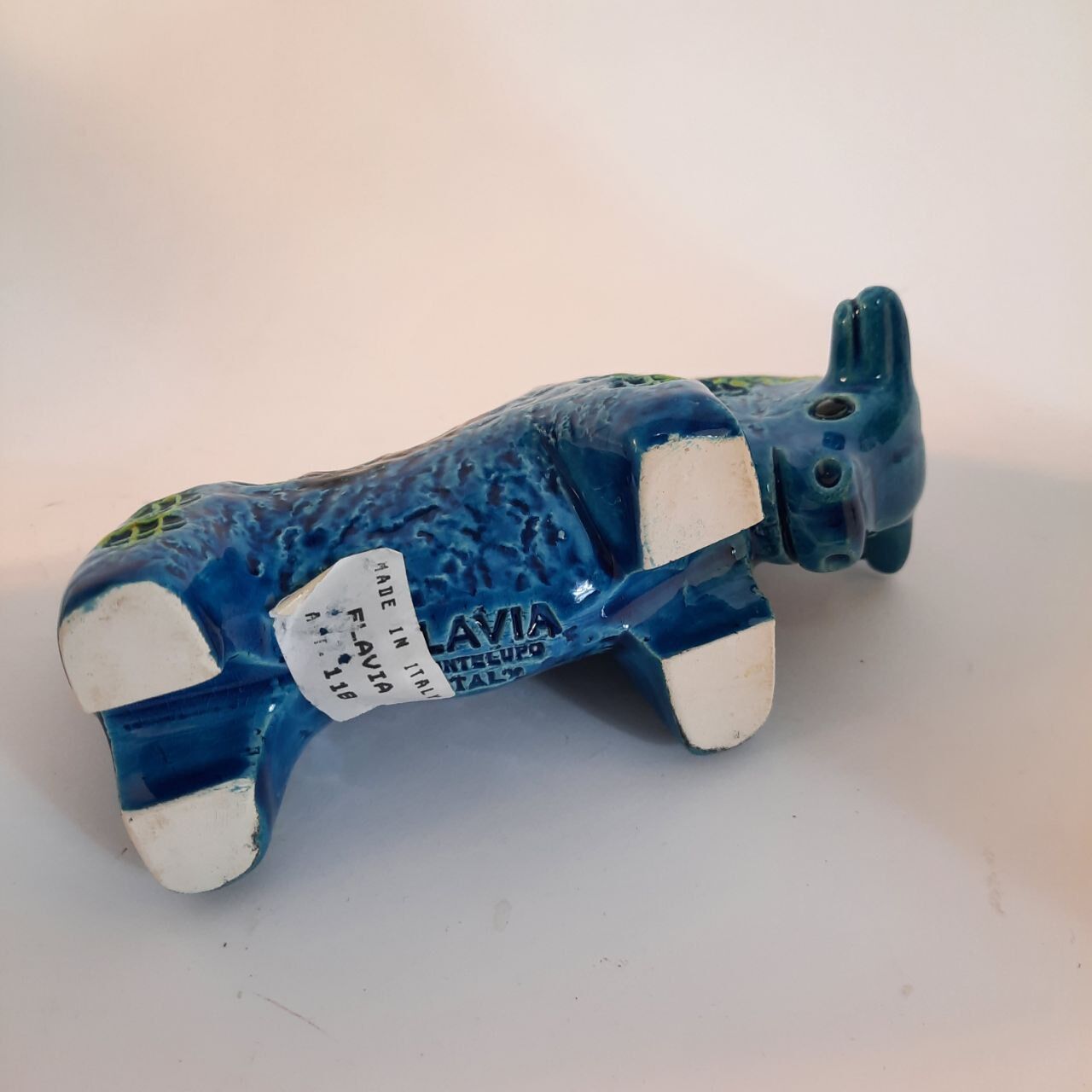 Vintage bull statue, Aldo Londi for Bitossi, Rimini blue series