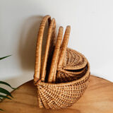 Set of 3 rattan baskets, with lid