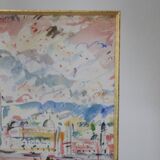 Painting View of Venice, pencil, watercolor and pastels, signed by Bernard Mangez