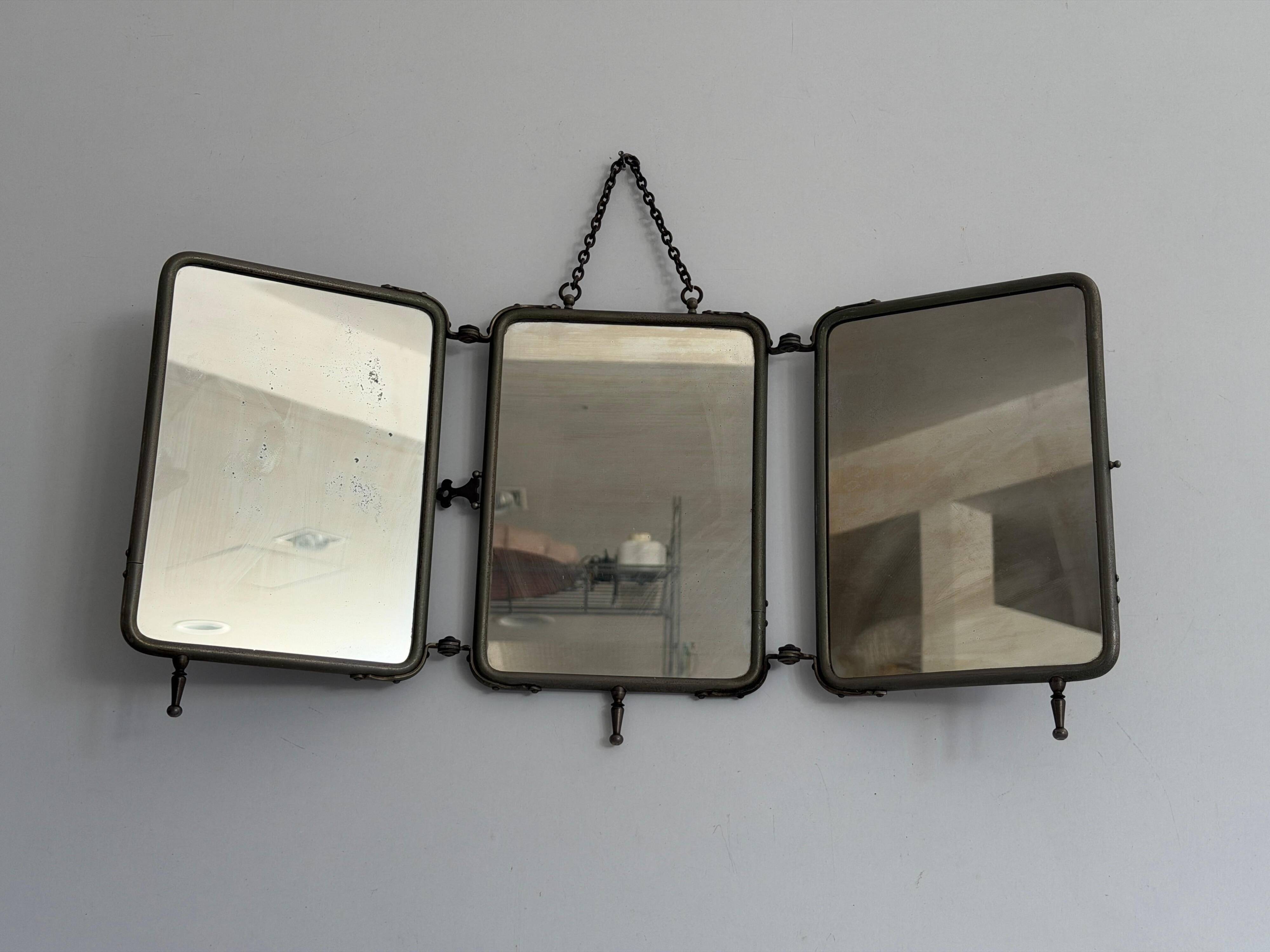 Art Deco 3 Nickel-plated glass covers Table or wall mirror, 1940s, Italy